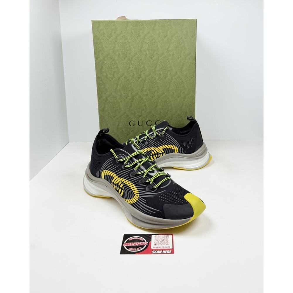 Size 11.5US - Gucci Run GG Black Yellow Knit Sneakers💛 NEW/RETAIL $850!